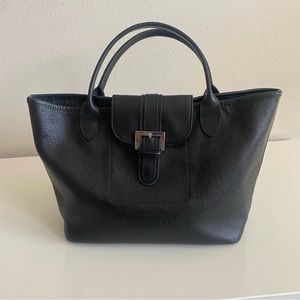 LONGCHAMP Black Double Handle Handbag w/ Silver Buckle